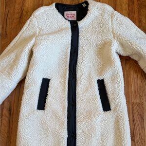 Levi's cream Sherpa Coat with Black Trim
